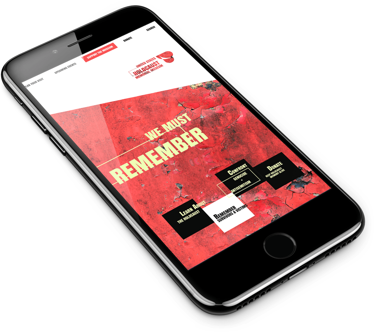USHMM front website page design on iPhone 7