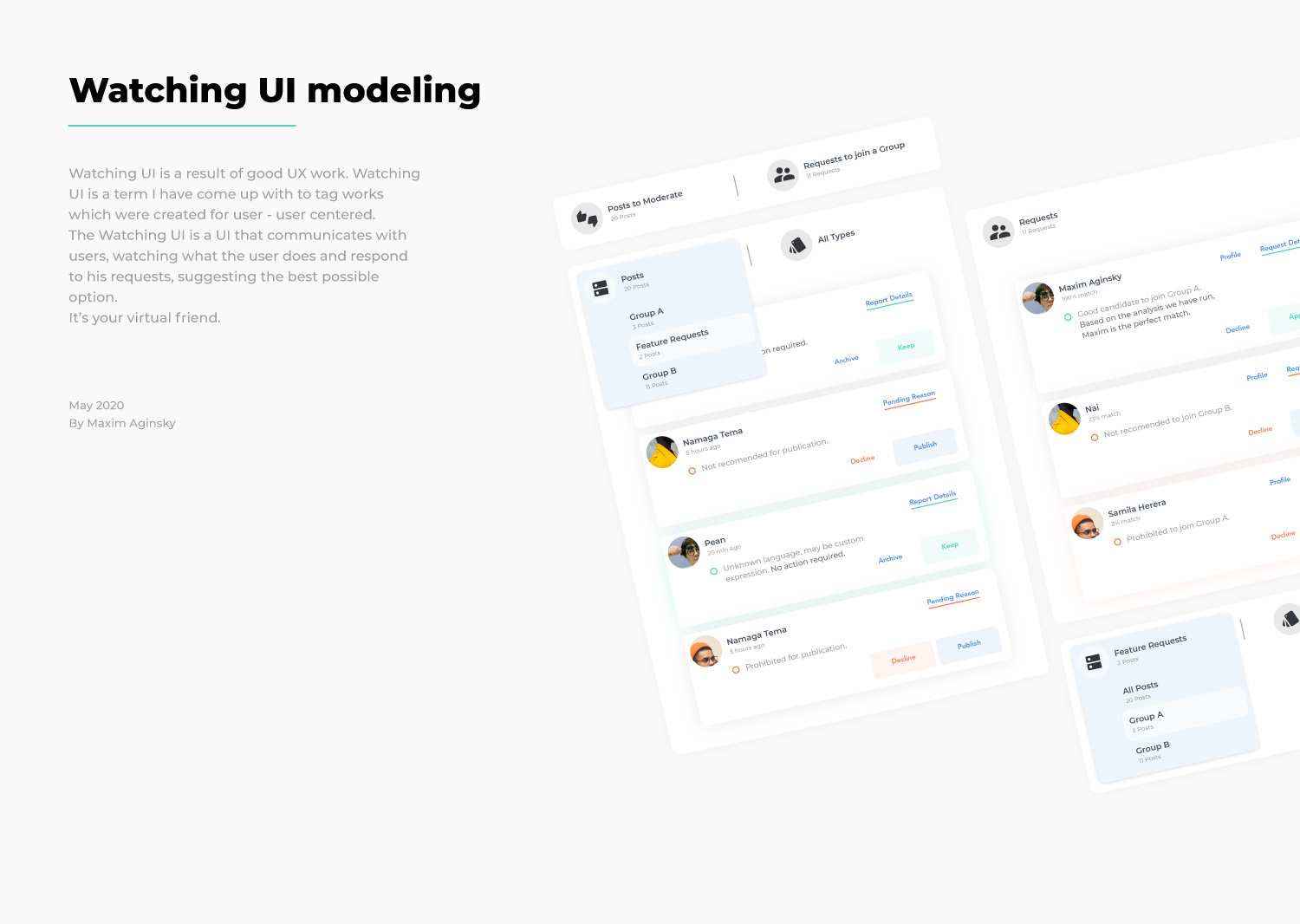 Analyse and model basic UI that will help Admins to filter posts by group and type